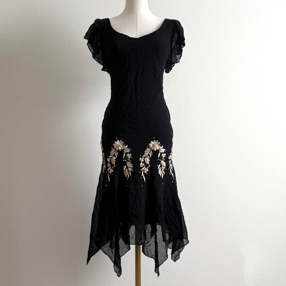 Fairy Core Embroidered Whimsy Festival Dress Sz 6 Y2K 2000s Flutter Sleeves